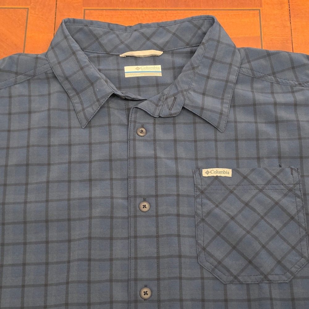 Columbia Button Down Mens L Blue Plaid Long Sleeve Hiking Outdoor Casual Shirt - Picture 2 of 7